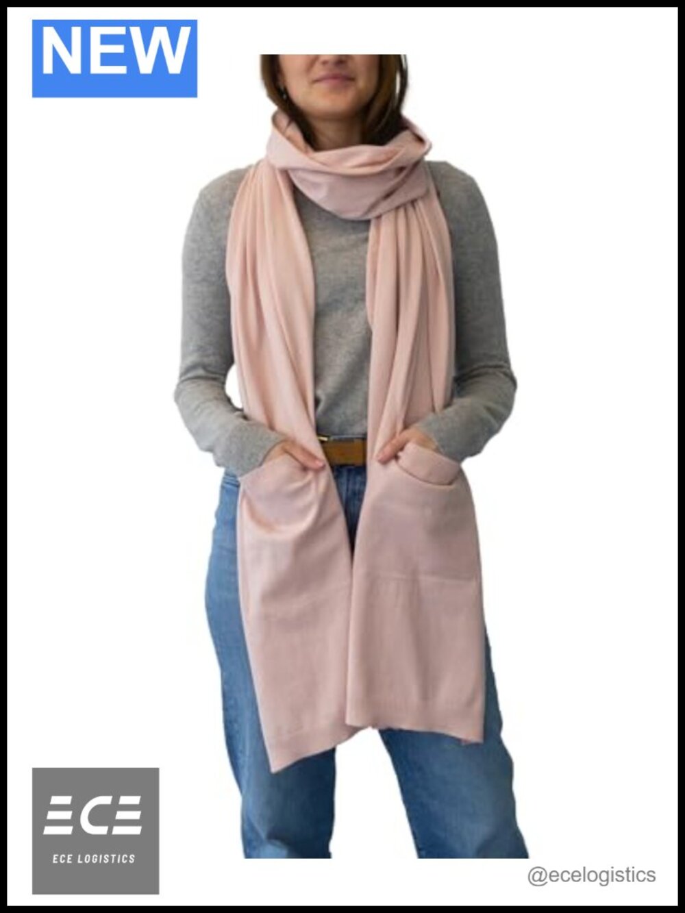 Cotton Cashmere Wrap Scarf with Pockets Soft Cozy Cold Weather